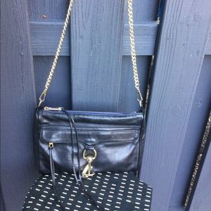 Rebecca Minkoff M.A.C. Large Crossbody Black Leather Bag with Blue Zipper